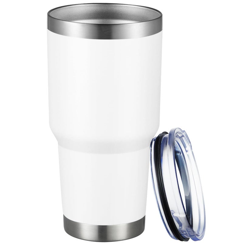 MEWAY 30oz Tumbler Double Wall Vacuum Insulated Travel Mug, Stainless Steel Tumbler with Lid, Durable Powder Coated Insulated Coffee Cup for Cold & Hot Drinks (White,1 PACK) - Image 1